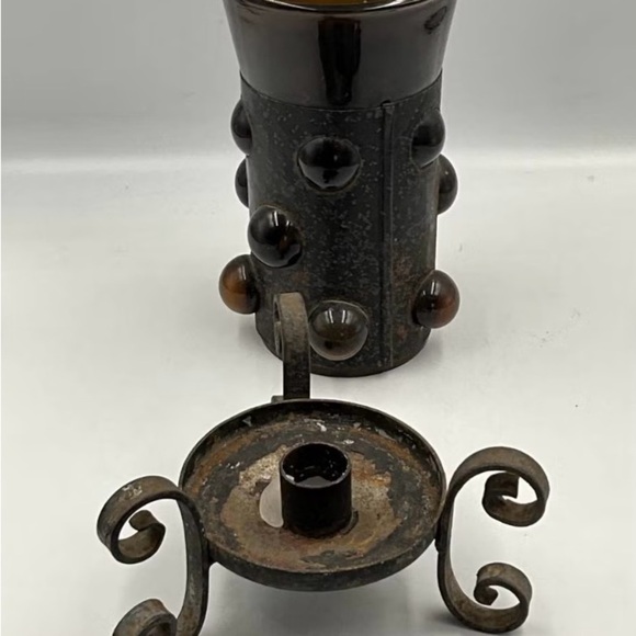 MCM Brutalist Felipe Derflinger Imprisoned 6 Amber Highball + Candle Holder - Picture 8 of 11